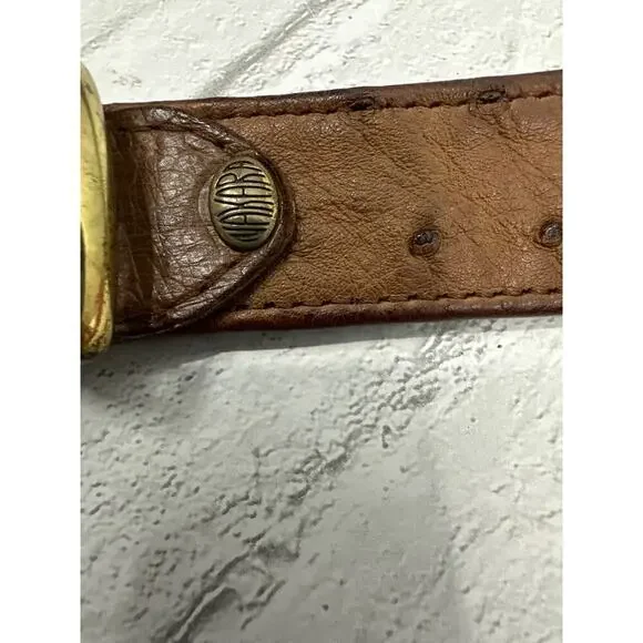 NAKARA Namibia Brown Ostrich KANGO Leather Belt w/ Brass Buckle